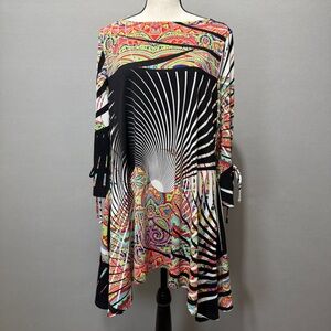 IC Connie K Womens Sz M Tunic Top Lagenlook 3/4 Sleeve Peep Hole Neck Pullover